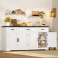 usikey 63” Large Buffet Cabinet with 4 Doors and 3 Drawers, Buffet Sideboard Cabinet with Storage and 2 Adjustable Shelves, Coffee Bar, Wine Bar for Living Room, White