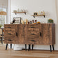 USIKEY Storage Cabinet with Rattan Door & 3 Drawers, Entryway Cabinet with Adjustable Shelf, Accent Cabinet for Living Room