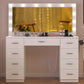 Usikey Vanity Desk with Large Lighted Mirror and Outlet, 46" Makeup Vanity with 9 Drawers and Glass Desktop, Vanity Table with 12 LED Lights, White