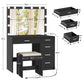 usikey Makeup Vanity with 12 Lights, Vanity Desk with Power Outlet, Makeup Vanity Table with 5 Drawers, Large Mirror, Dressing Vanity Table with Stool for Bedroom, Bathroom, White