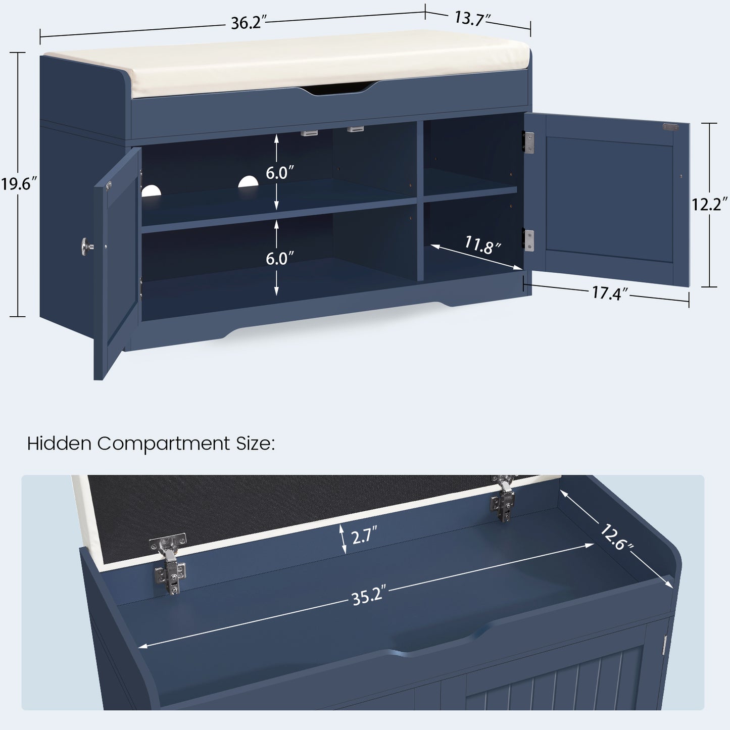 usikey Shoe Bench with Lift Top Storage, Storage Bench with Padded Seat Cushion, Entryway Bench with 2 Adjustable Shelves, for Entryway, Living Room, Bedroom