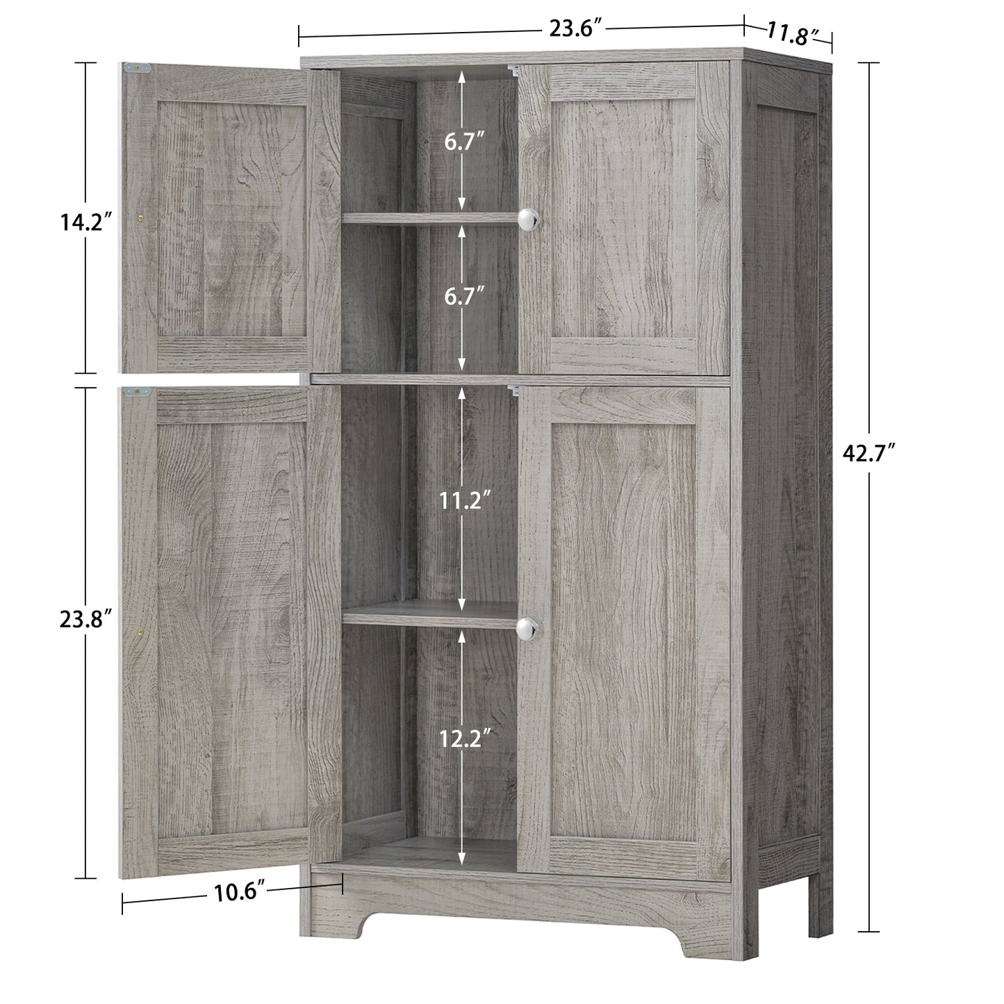 Storage Cabinet, Bathroom Cabinet with 4 Doors & Adjustable Shelf, Cupboard, Bathroom Floor Cabinet for Living Room, Entryway, Home Office, Grey