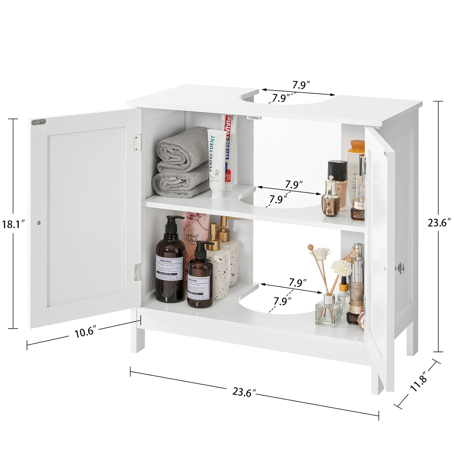 USIKEY Pedestal Sink Storage Cabinet with 2 Doors and Shelf, Under Sink Cabinet, Bathroom Sink Cabinet with U-Shape, White