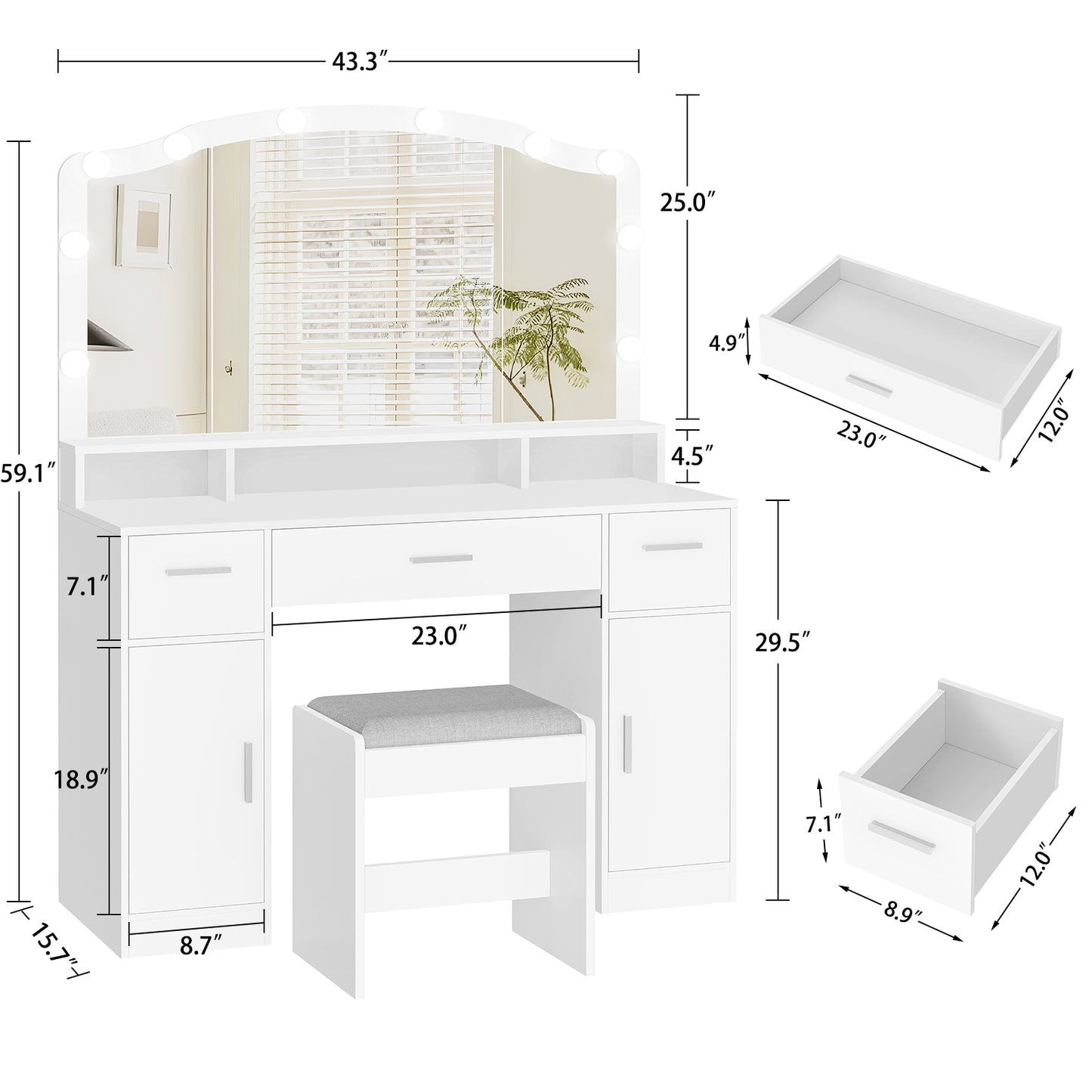 USIKEY Large Vanity Set with Large Lighted Mirror