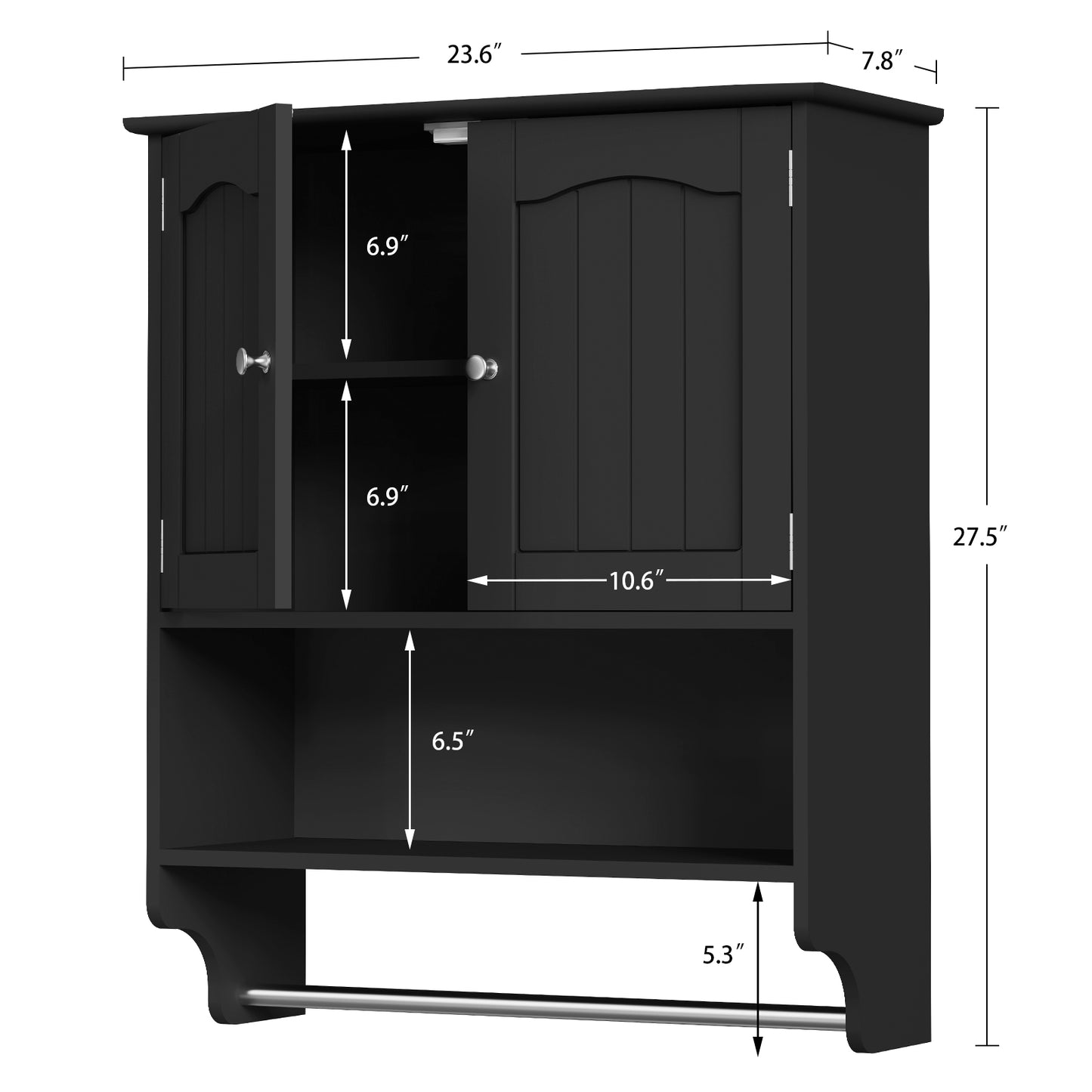 Bathroom Wall Cabinet with Towel Bar, Bathroom Cabinet with Adjustable Shelf, Medicine Cabinet for Laundry Room, Living Room, Black