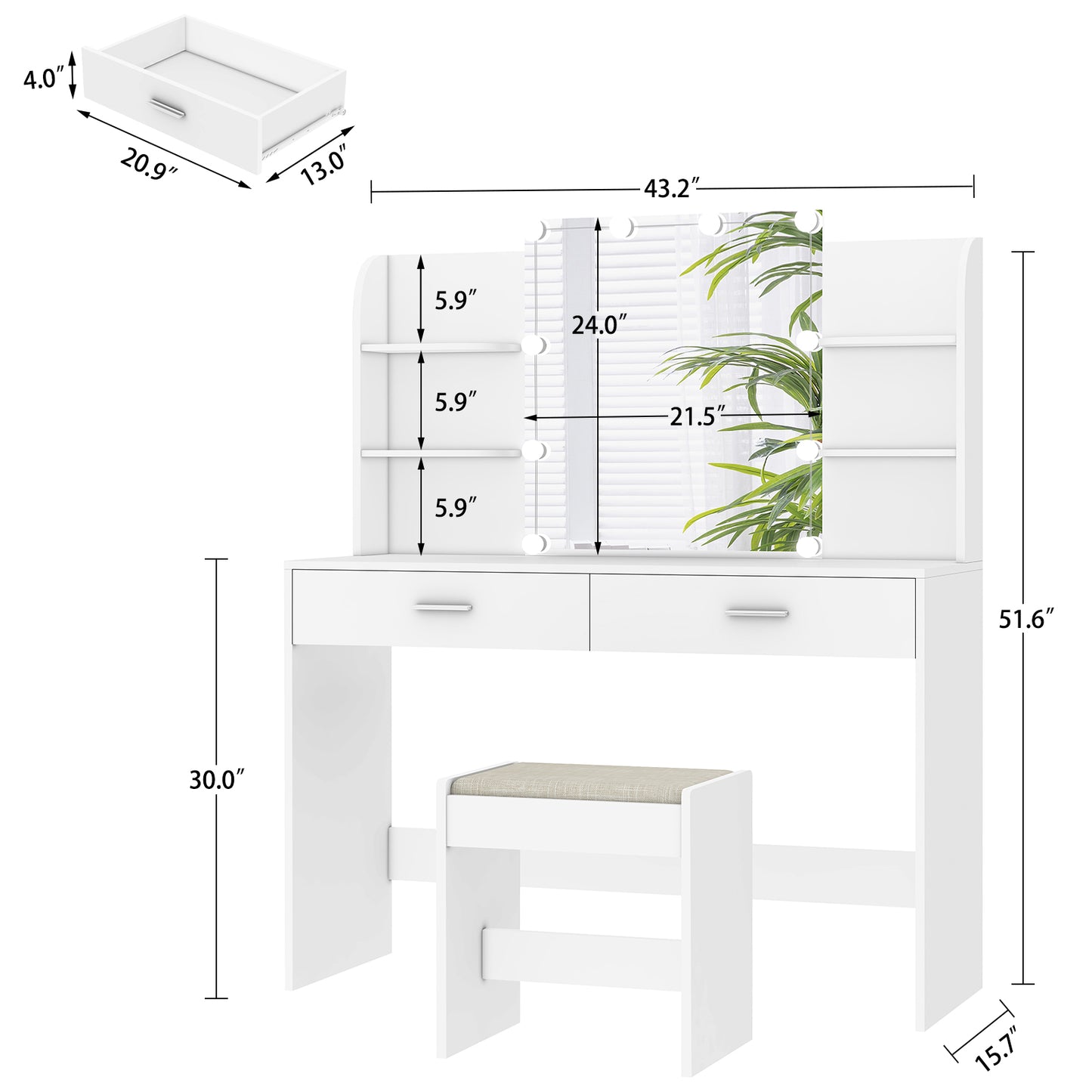 USIKEY Large Vanity Set with 10 Light Bulbs