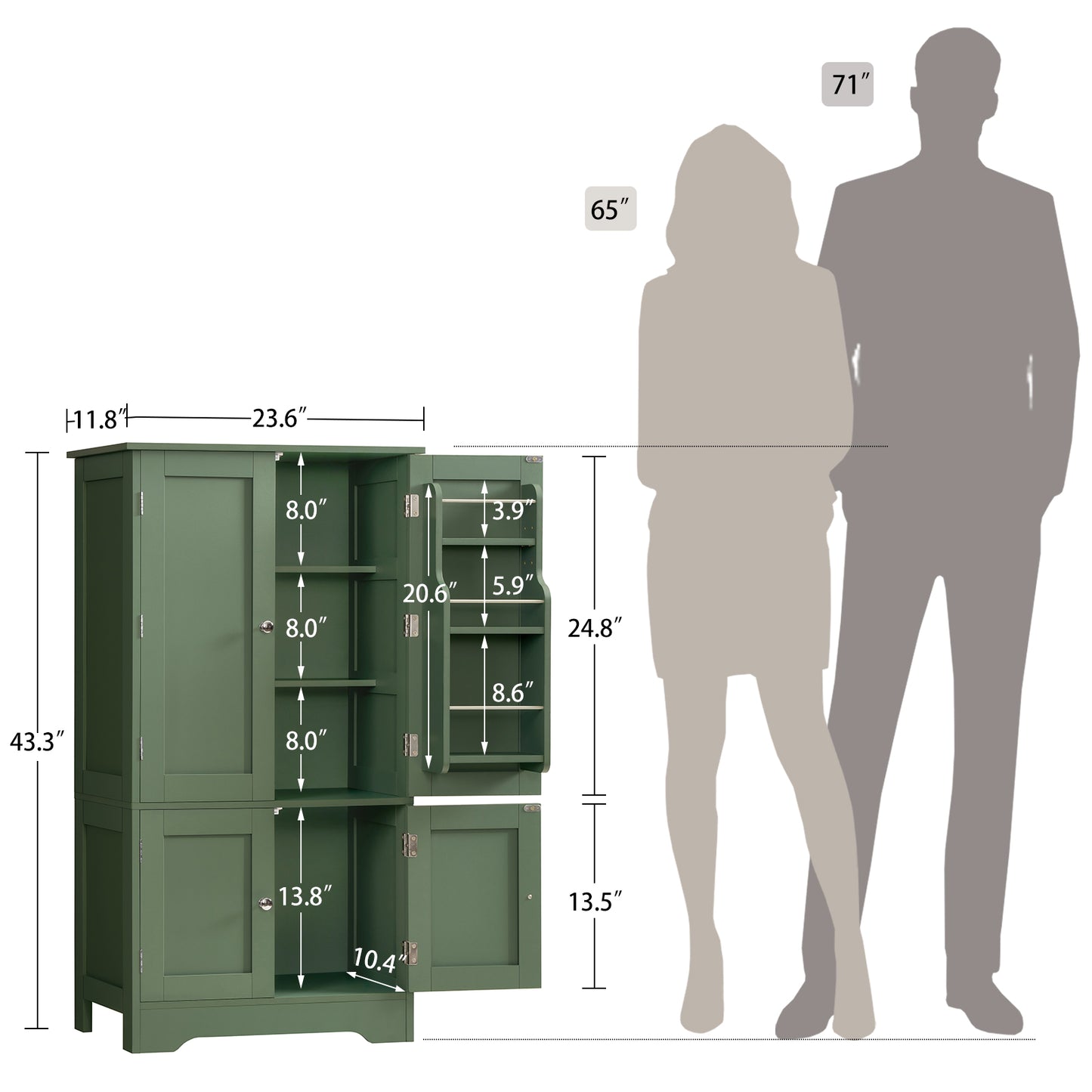 USIKEY Pantry Cabinet, Kitchen Pantry Storage Cabinet with Doors and Adjustable Shelves, Food Pantry for Kitchen, Dining Room, Living Room and Garage