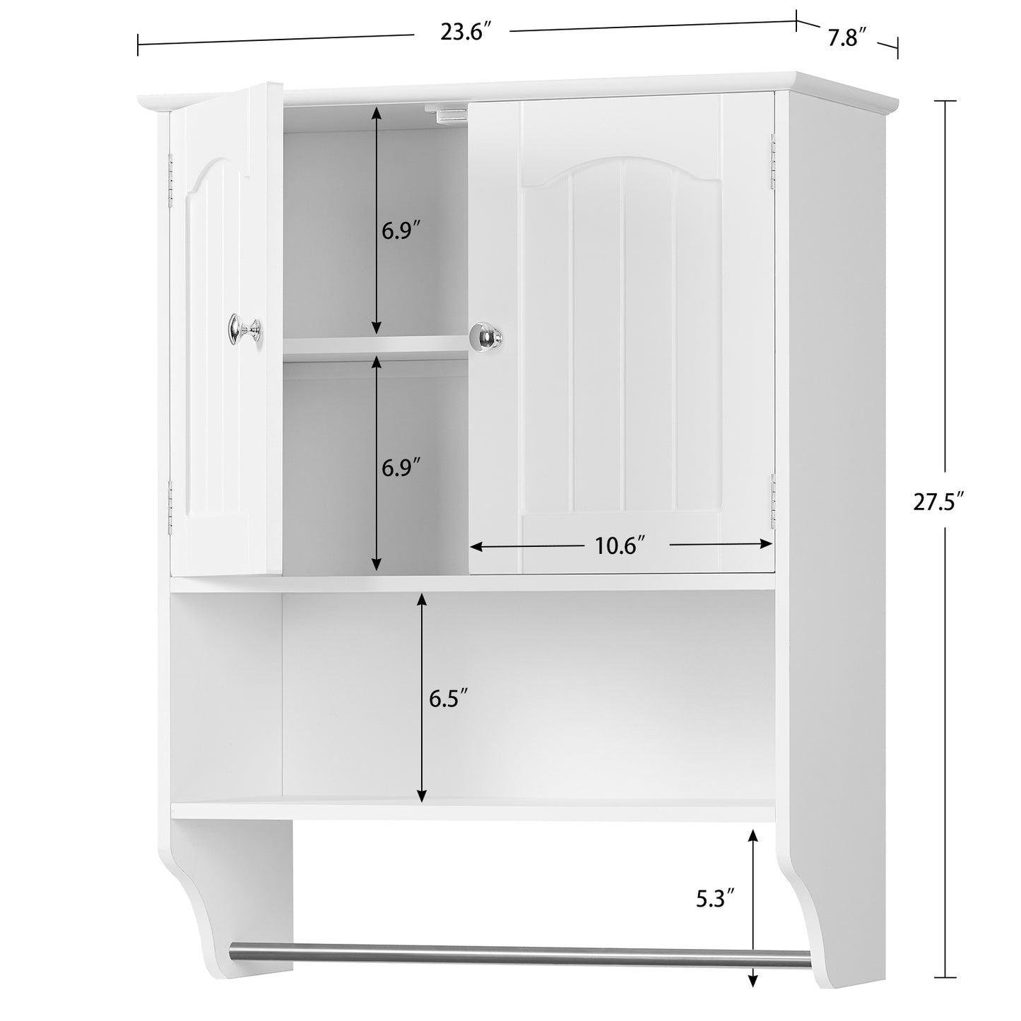 Bathroom Wall Cabinet with Towel Bar, Bathroom Cabinet with Adjustable Shelf, Medicine Cabinet for Laundry Room, Living Room, White