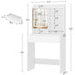USIKEY Small Vanity Desk with Lighted Sliding Mirror, 3 Lighting Modes, Makeup Vanity Table with Storage Drawer and Hidden Storage Shelves