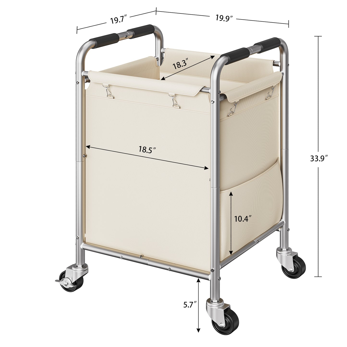 USIKEY Laundry Basket with Wheels, Rolling Laundry Sorter Cart with Side pockets,47.6GAL(180L) Rolling Laundry Hamper with Removable Bag, Beige