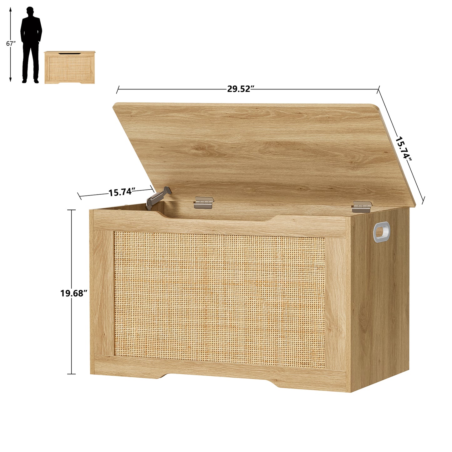 USIKEY 29.5" Storage Chest, Rattan Storage Bench with Storage