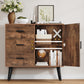USIKEY Storage Cabinet with Rattan Door & 3 Drawers, Entryway Cabinet with Adjustable Shelf, Accent Cabinet for Living Room