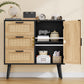USIKEY Storage Cabinet with Rattan Door & 3 Drawers, Entryway Cabinet with Adjustable Shelf, Accent Cabinet for Living Room