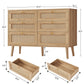47.2''Wide 6 Drawer Dresser for Bedroom, Rattan Dresser Chest of Drawers, Modern Wood Dresser Chest for Bedroom, Living Room, Entryway, Natural