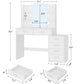 Usikey Large Vanity Desk with Mirror & Lights, Makeup Vanity Table with 6 Drawers, 4 Open Storage Shelves, Vanity Desk Set with Stool, White