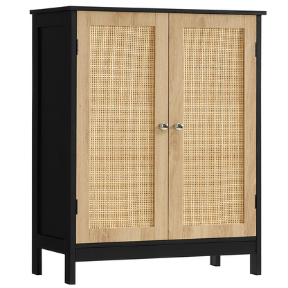 Storage Cabinet with 2 Storage Shelf, Rattan Cabinet with Doors, Accent Cabinet for Living Room, Entryway, Home Office, Natural