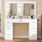 USIKEY Makeup Vanity with Large Mirror and 12 LED Lights, Vanity Desk with 7 Drawers & Charging Station, Makeup Desk Dressing Table