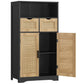 Large Storage Cabinet, Rattan Cabinet with 2 Drawers & 2 Shelves, Cupboard, Floor Cabinet for Living Room, Home Office, Natural & Black