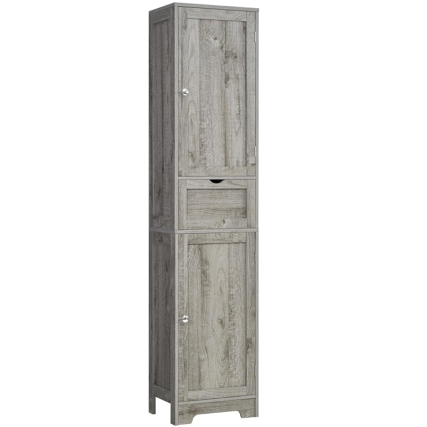 usikey Tall Bathroom Cabinet with Doors, Rattan Storage Cabinet with Adjustable Shelves, Freestanding Narrow Linen Cabinet for Living Room, Entryway, Kitchen, Home Office, Natural