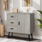 USIKEY Storage Cabinet with Rattan Door & 3 Drawers, Entryway Cabinet with Adjustable Shelf, Accent Cabinet for Living Room