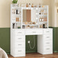 USIKEY Vanity Desk with Mirror and Lights, Power Outlet, Makeup Vanity with 9 Drawers & 6 Open Storage Shelves, 3 Lighting Modes Brightness Adjustable