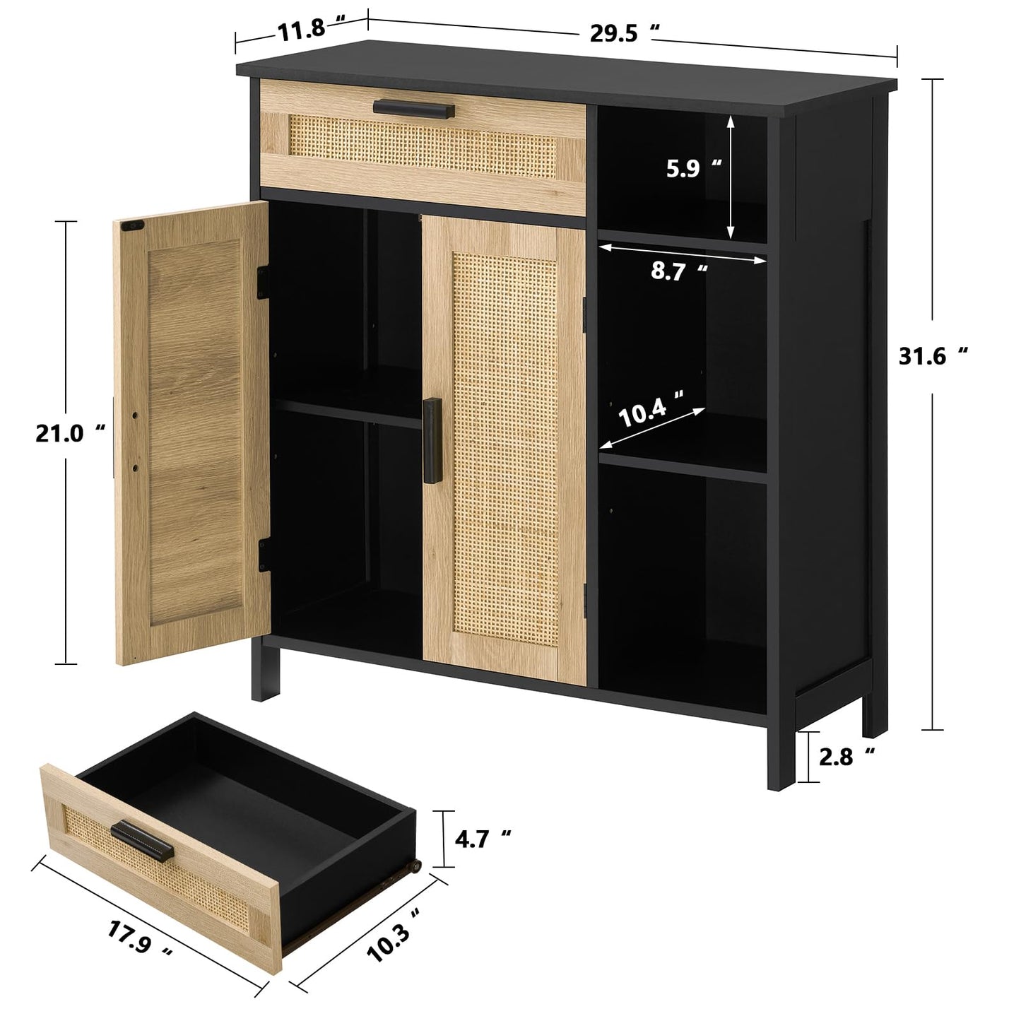 Storage Cabinet, Floor Cabinet with Doors and Shelves, Coffee Bar Cabinet with Drawer, Organizer Cabinet for Living Room, Dining Room