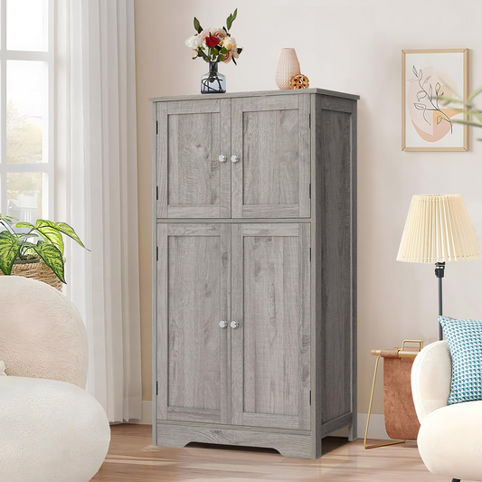 Storage Cabinet, Bathroom Cabinet with 4 Doors & Adjustable Shelf, Cupboard, Bathroom Floor Cabinet for Living Room, Entryway, Home Office, Grey