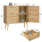 Storage Cabinet with 3 Drawers, Rattan Cabinet with Adjustable Shelf, Accent Cabinet for Living Room, Entryway