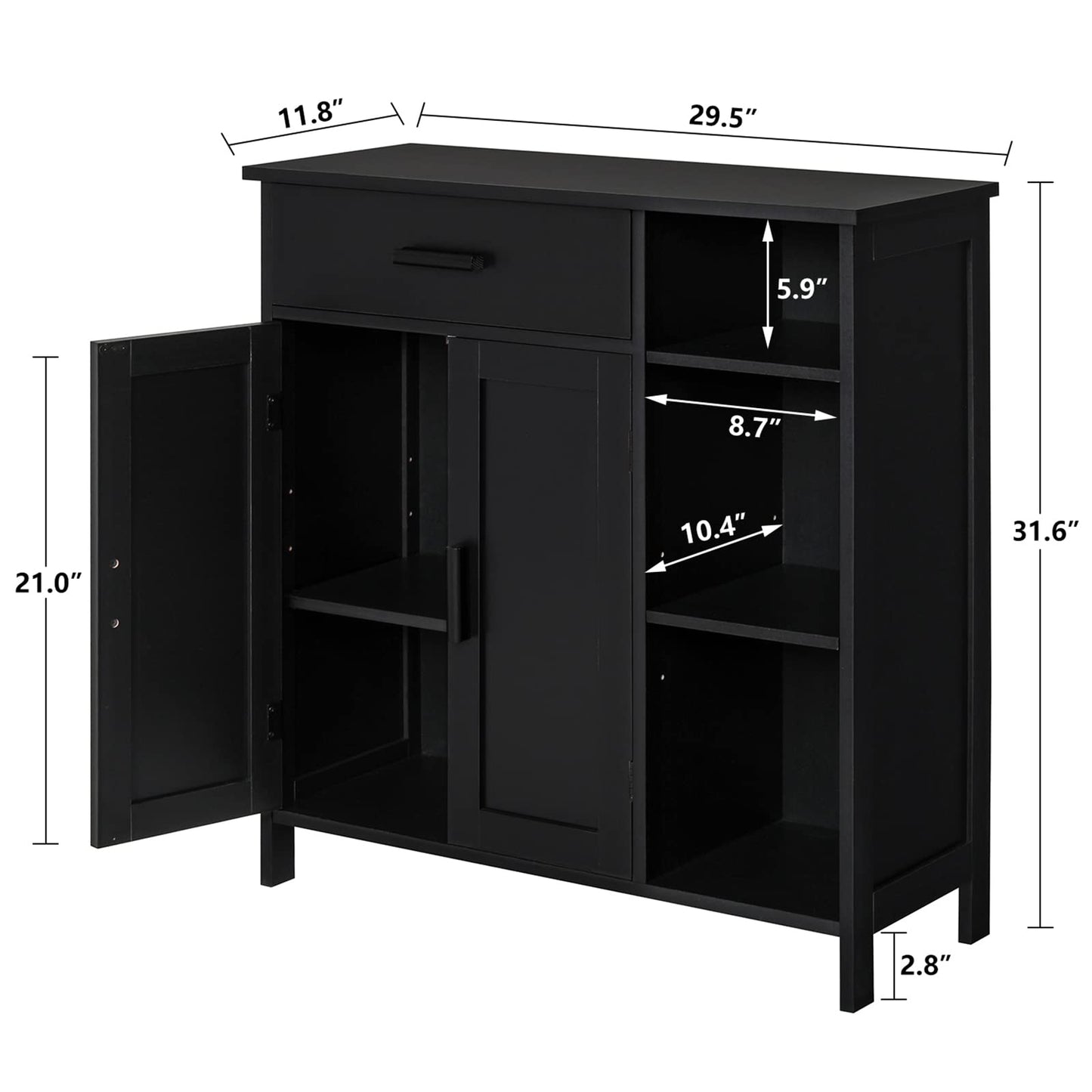 Storage Cabinet, Floor Cabinet with Doors and Shelves, Coffee Bar Cabinet with Drawer, Organizer Cabinet for Living Room, Dining Room