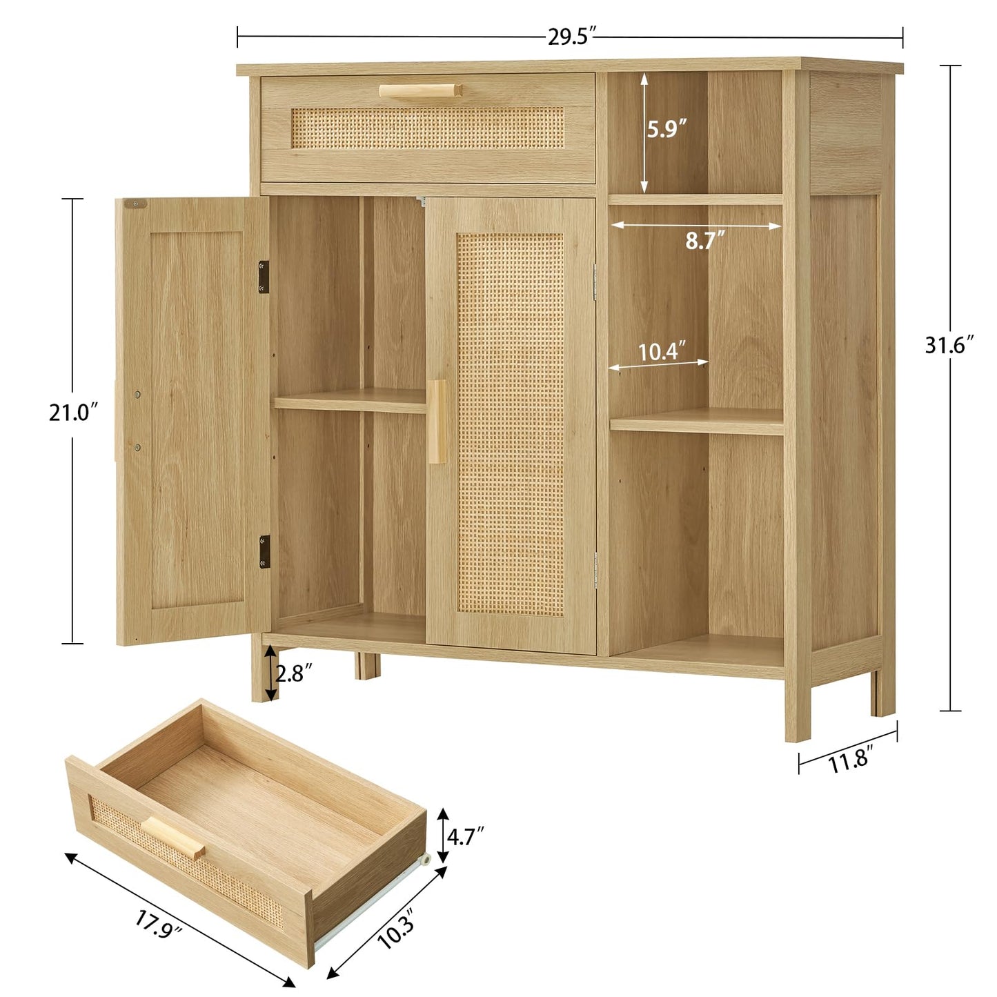 Storage Cabinet, Floor Cabinet with Doors and Shelves, Coffee Bar Cabinet with Drawer, Organizer Cabinet for Living Room, Dining Room