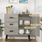 USIKEY Storage Cabinet with Rattan Door & 3 Drawers, Entryway Cabinet with Adjustable Shelf, Accent Cabinet for Living Room
