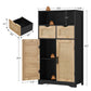 Large Storage Cabinet, Rattan Cabinet with 2 Drawers & 2 Shelves, Cupboard, Floor Cabinet for Living Room, Home Office, Natural & Black