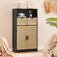 Large Storage Cabinet, Rattan Cabinet with 2 Drawers & 2 Shelves, Cupboard, Floor Cabinet for Living Room, Home Office, Natural & Black