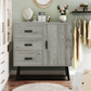 USIKEY Storage Cabinet with Rattan Door & 3 Drawers, Entryway Cabinet with Adjustable Shelf, Accent Cabinet for Living Room