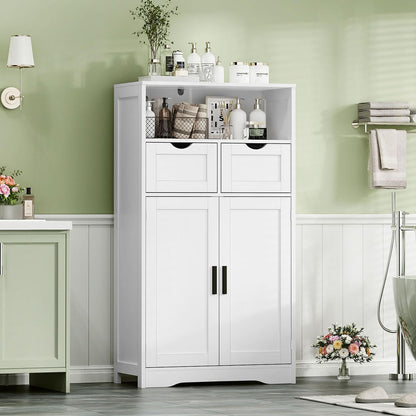 USIKEY Large Storage Cabinet, Rattan Cabinet with 2 Drawers & 2 Shelves, Cupboard, Floor Cabinet for Living Room, Home Office