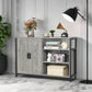 Floor Storage Cabinet, Buffet Storage Cabinet with 2 Barn Doors, Industrial Sideboard with Adjustable Shelves, Buffet Table for Dining Room, Living Room, Kitchen