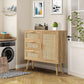 Storage Cabinet with 3 Drawers, Rattan Cabinet with Adjustable Shelf, Accent Cabinet for Living Room, Entryway