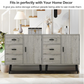 USIKEY Storage Cabinet with Rattan Door & 3 Drawers, Entryway Cabinet with Adjustable Shelf, Accent Cabinet for Living Room