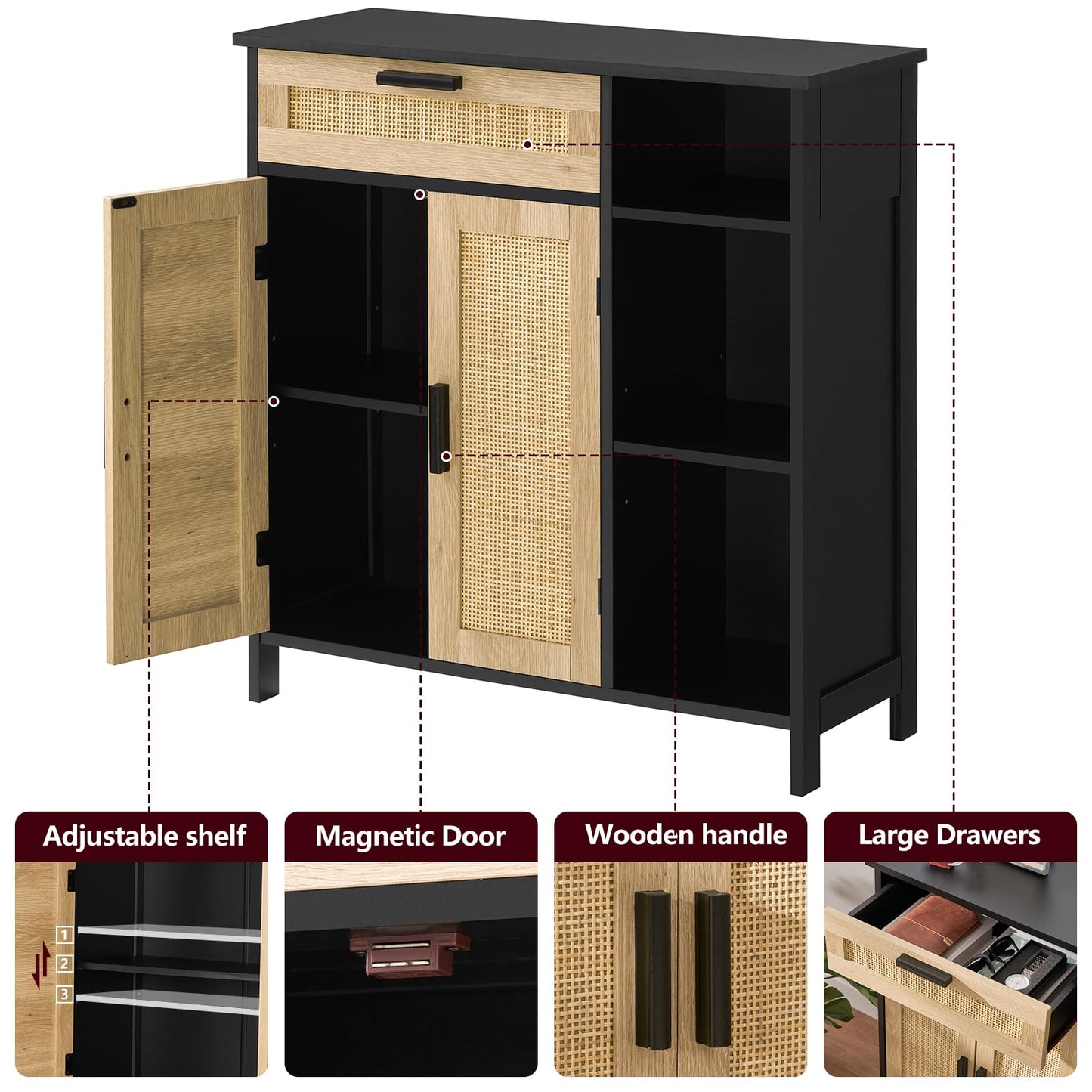 Storage Cabinet, Floor Cabinet with Doors and Shelves, Coffee Bar Cabinet with Drawer, Organizer Cabinet for Living Room, Dining Room