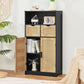 Large Storage Cabinet, Rattan Cabinet with 2 Drawers & 2 Shelves, Cupboard, Floor Cabinet for Living Room, Home Office, Natural & Black