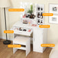 USIKEY Makeup Vanity Desk Set with 1 Drawer, 1 Cabinet & 3 Shelves, Makeup Vanity Table with Stool for Bedroom, 3 Lighting Modes