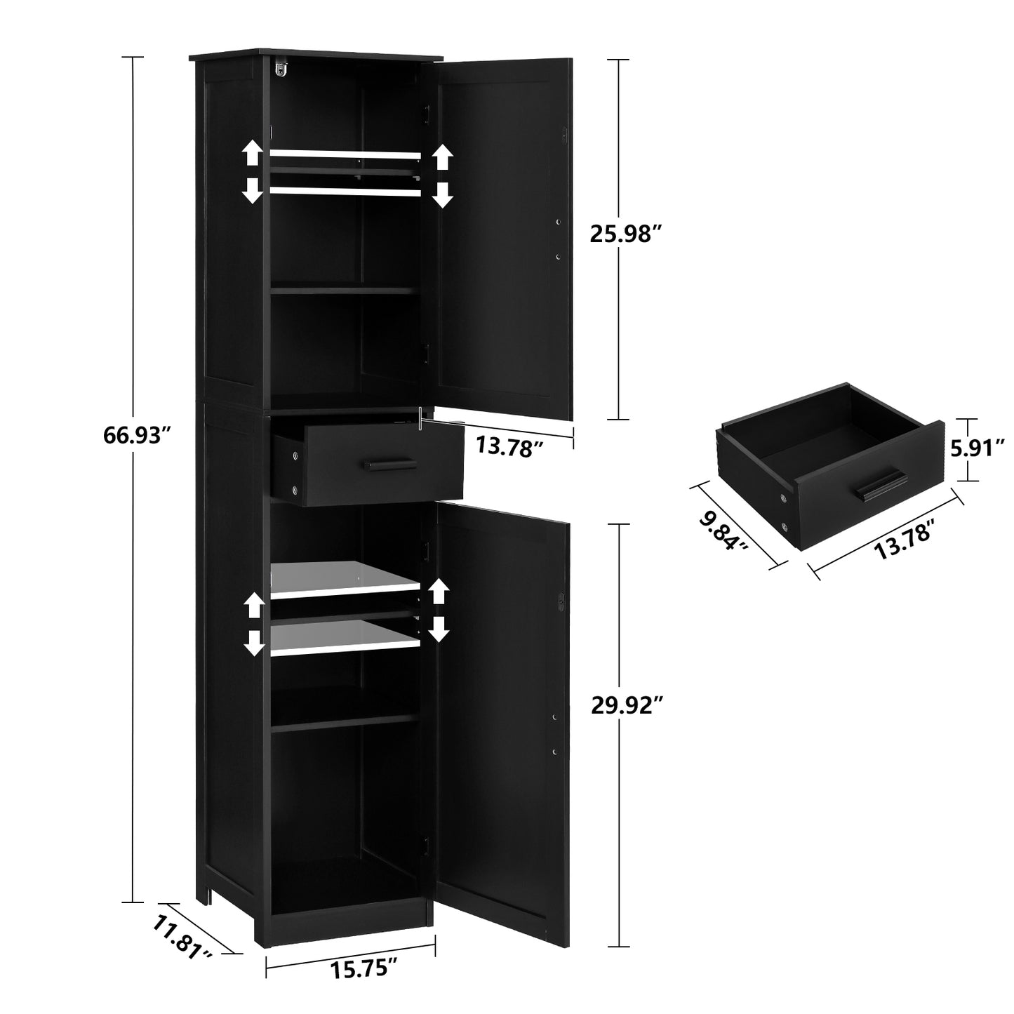 usikey 67“ Tall Storage Cabinet with Adjustable Shelves & 2 Doors, Narrow Tall Cabinet for Living Room, Home Office, Black