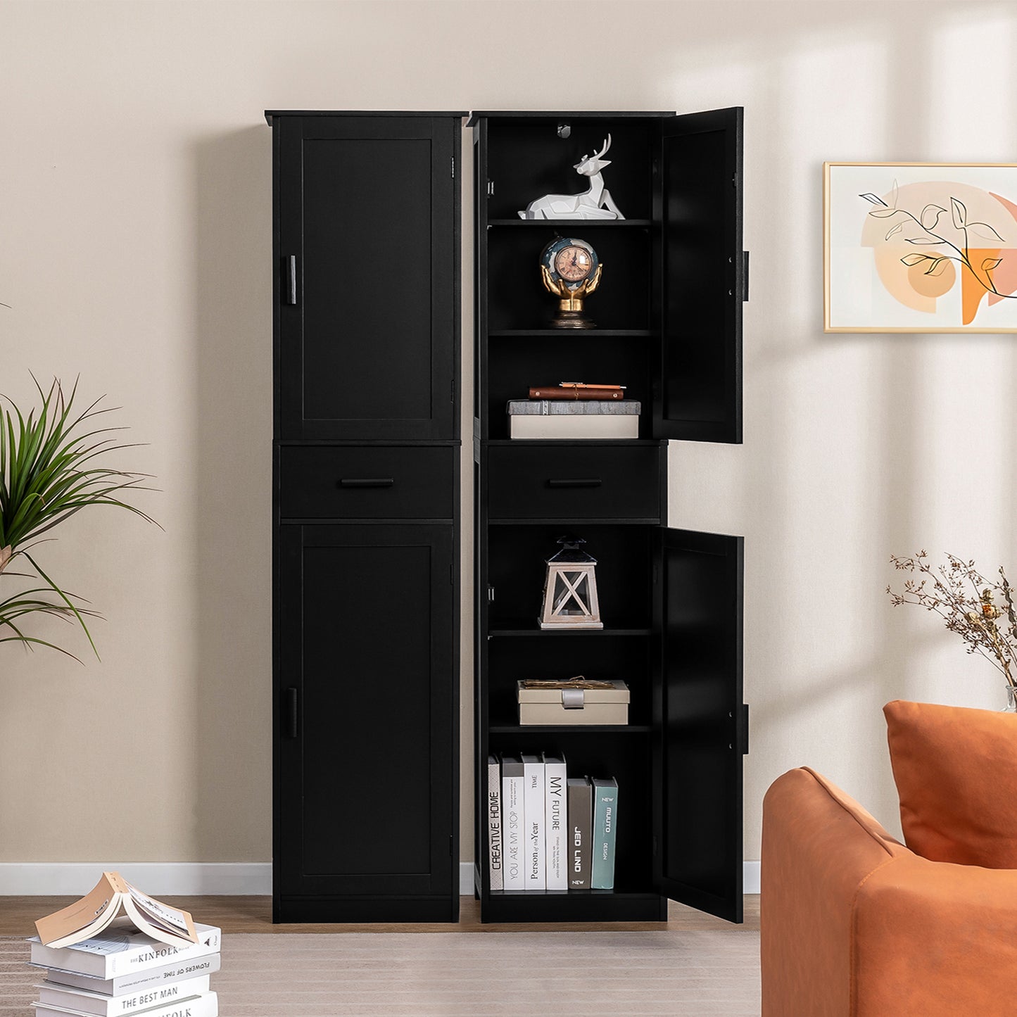 usikey 67“ Tall Storage Cabinet with Adjustable Shelves & 2 Doors, Narrow Tall Cabinet for Living Room, Home Office, Black