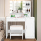 USIKEY Makeup Vanity Desk Set with 1 Drawer, 1 Cabinet & 3 Shelves, Makeup Vanity Table with Stool for Bedroom, 3 Lighting Modes
