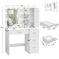 usikey Makeup Vanity with Lights, Vanity Desk with Mirror and 10 LED Lights, Vanity Table Set with 4 Drawers, Cabinet & 4 Necklace Hooks, Dressing Table for Bedroom, White