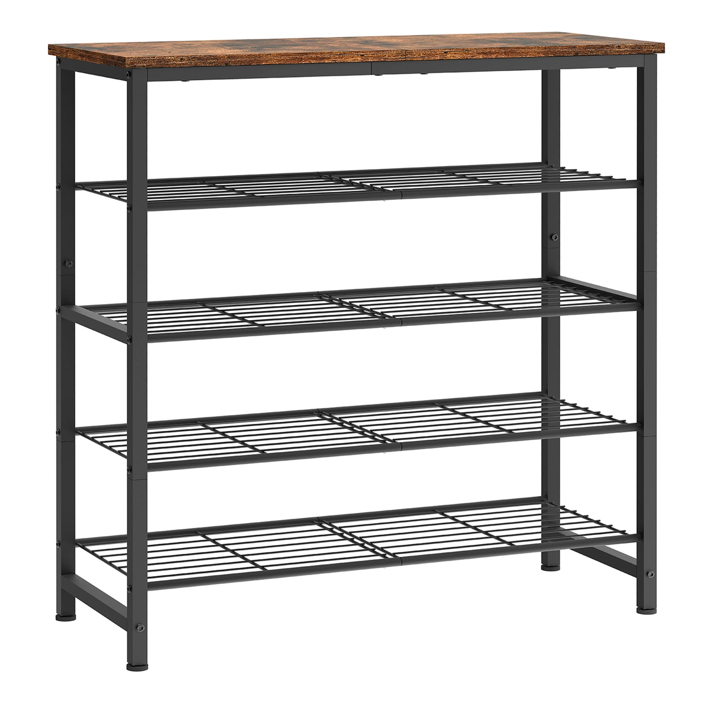 USIKEY 5-Tier Shoe Rack, Industrial Shoe Storage Organizer for 12-16 Pairs of Shoes, Metal Shoe Shelf with Wooden Top, Shoe Stand with 3 Metal Shelves for Entryway, Hallway, Closet, Rustic Brown