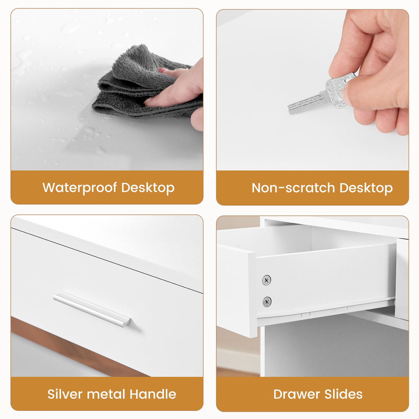 Usikey Vanity Desk with Large Lighted Mirror and Outlet, 46" Makeup Vanity with 9 Drawers and Glass Desktop, Vanity Table with 12 LED Lights, White