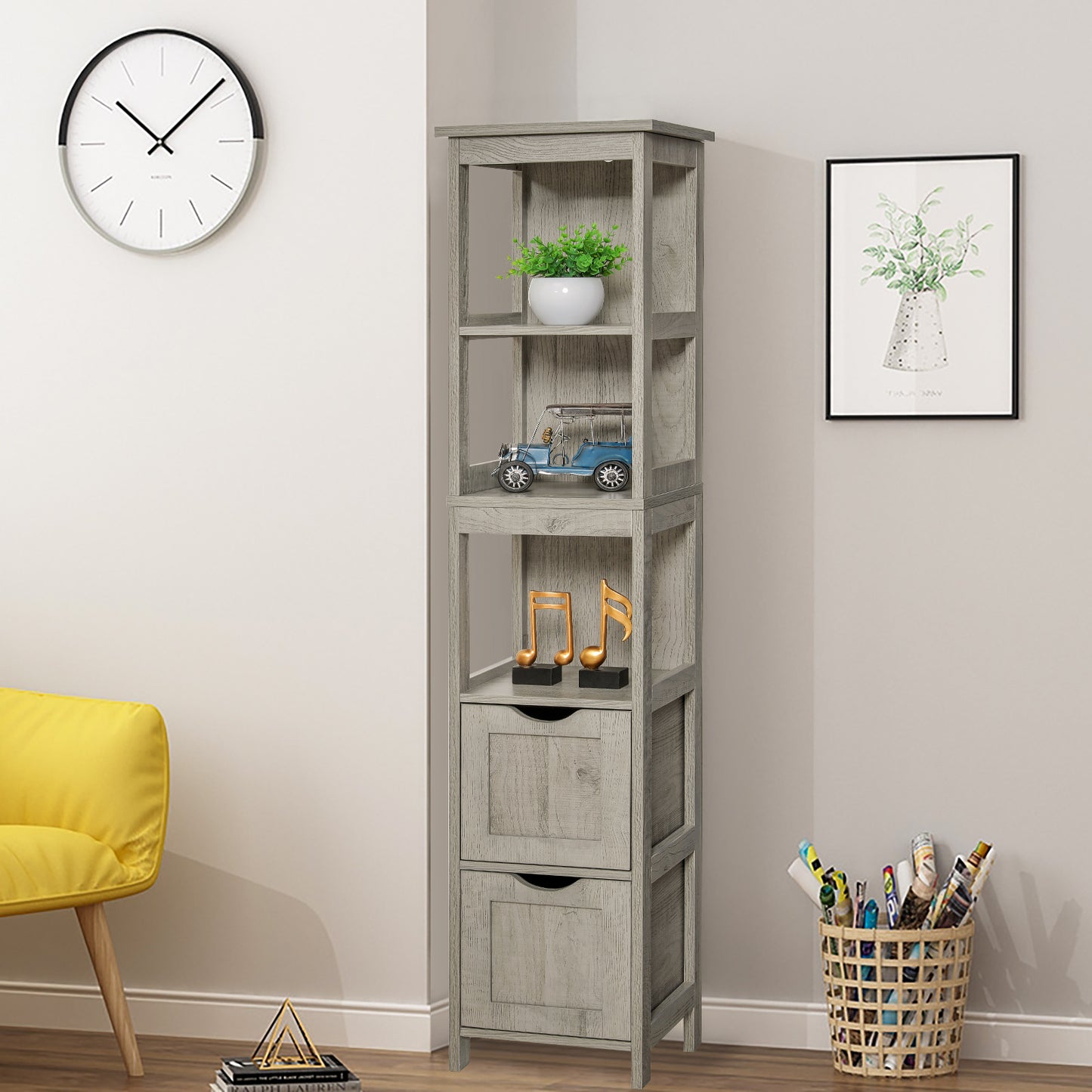 USIKEY 55.7" Storage Cabinet with 2 Drawers