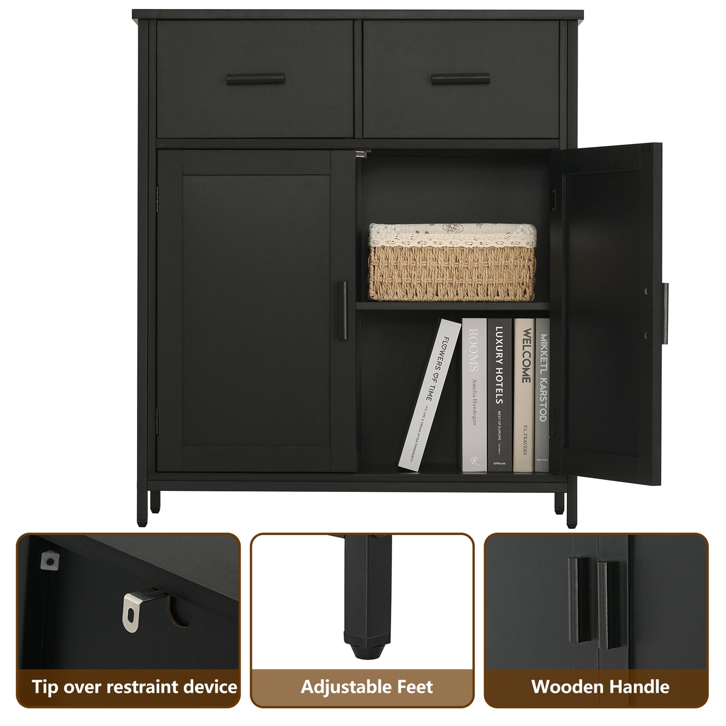 USIKEY Storage Cabinet with 2 Drawers and Doors