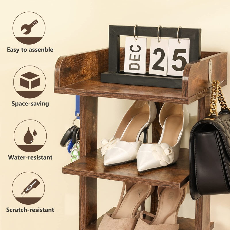 6 Tiers Vertical Shoe Rack, Entryway Wooden Shoe Rack with Bottom